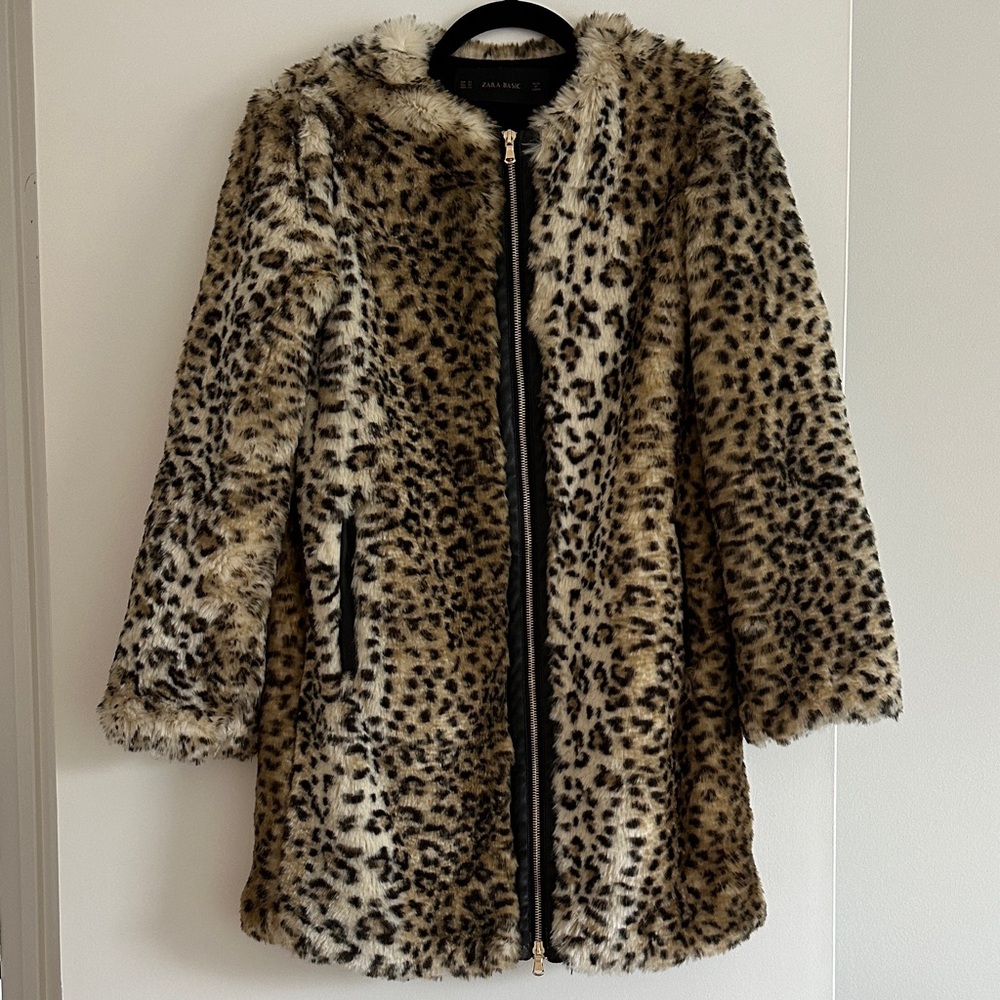 Zara Faux Fur Leopard Animal Print Coat